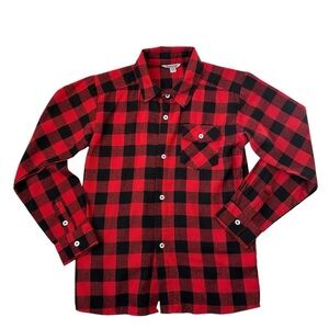 Bienzoe Boy's Buffalo Red and Black Plaid Flannel Button Down Shirt Size 11-12yr